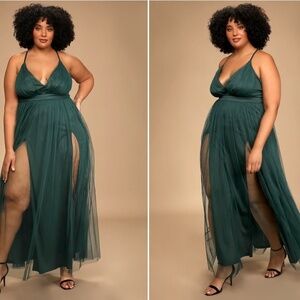 LULU's Prom Wedding Special Event Sexy Flowy Tulle Emerald Green Maxi Dress NWOT